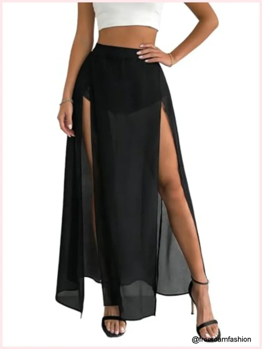 Sheer Maxi Skirt with Built-in Shorts High Slit Beach Cover Up